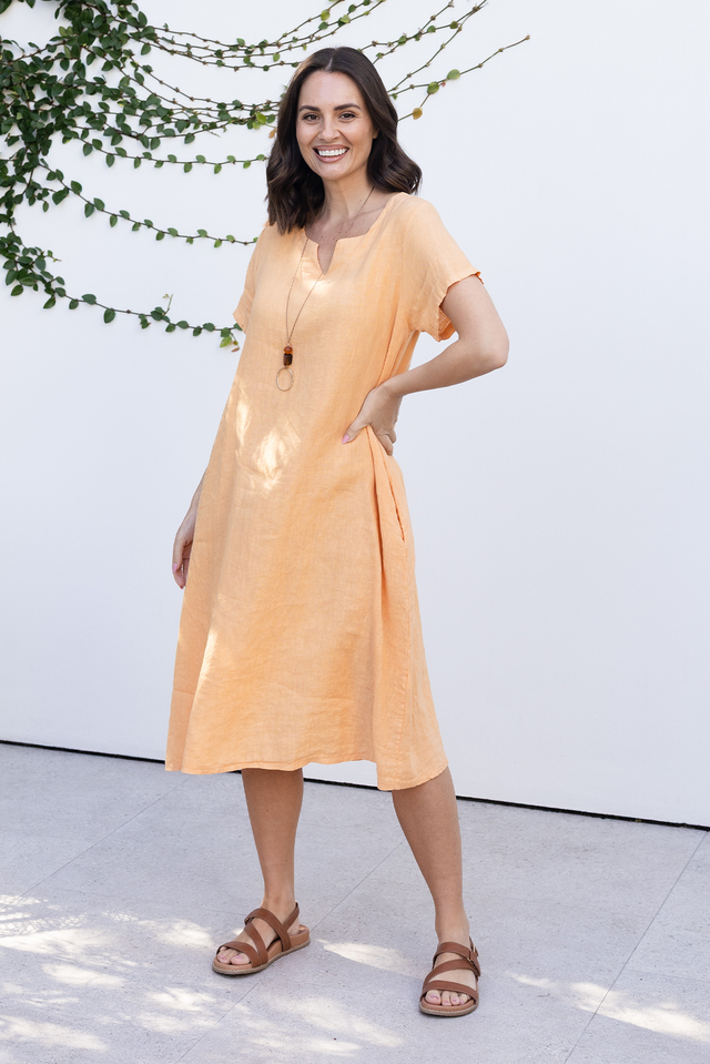 Nara Peach Linen Pocket Dress