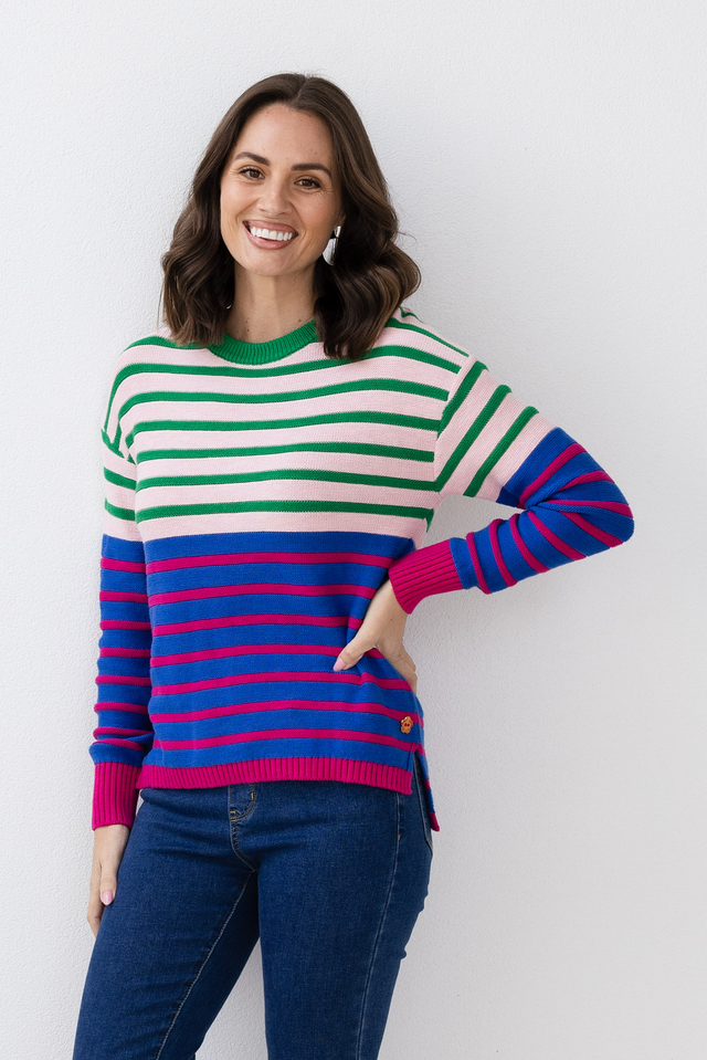 Bonaire Blue Stripe Organic Cotton Knit Jumper