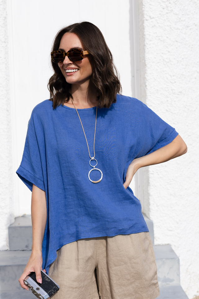 Chaya Cobalt Linen Top,Lifestyle