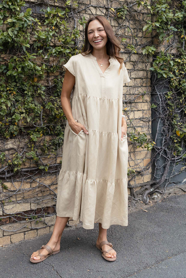 Yvette Natural Contrast Linen Blend Dress