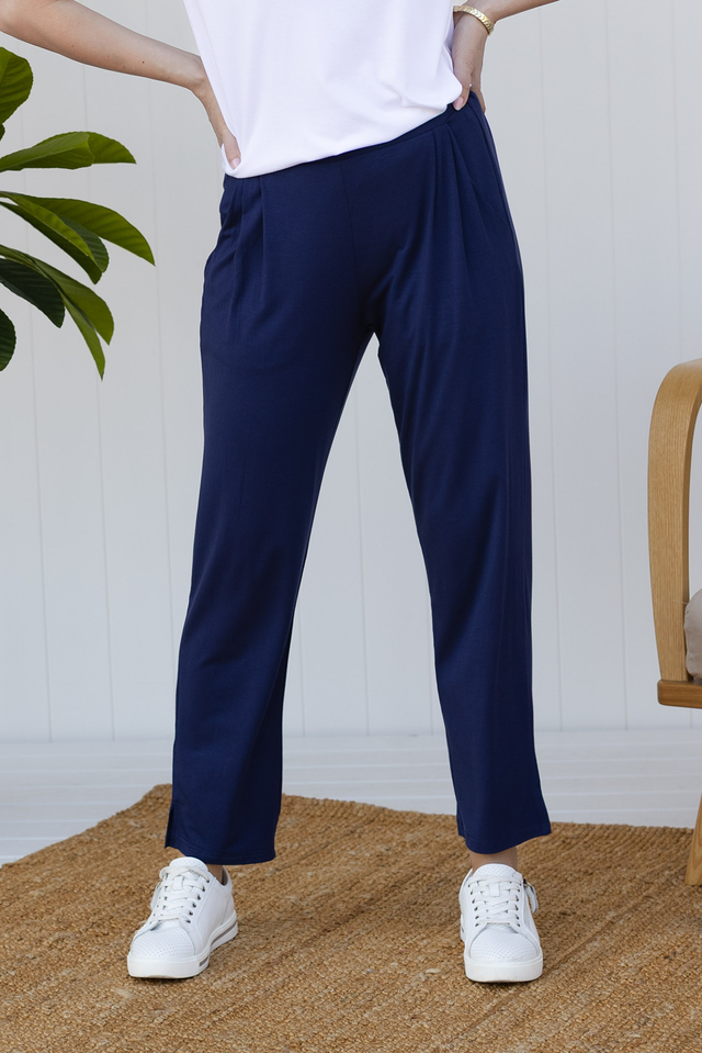 Lopez Navy Pocket Pants - Petite,Front,Brunette model