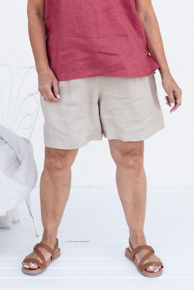 Nirah Beige Linen Pocket Shorts