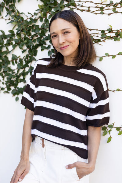 Libby Chocolate Stripe Cotton Top