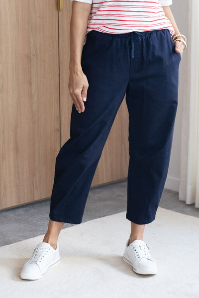 Andy Navy Cotton Cropped Barrel Pants