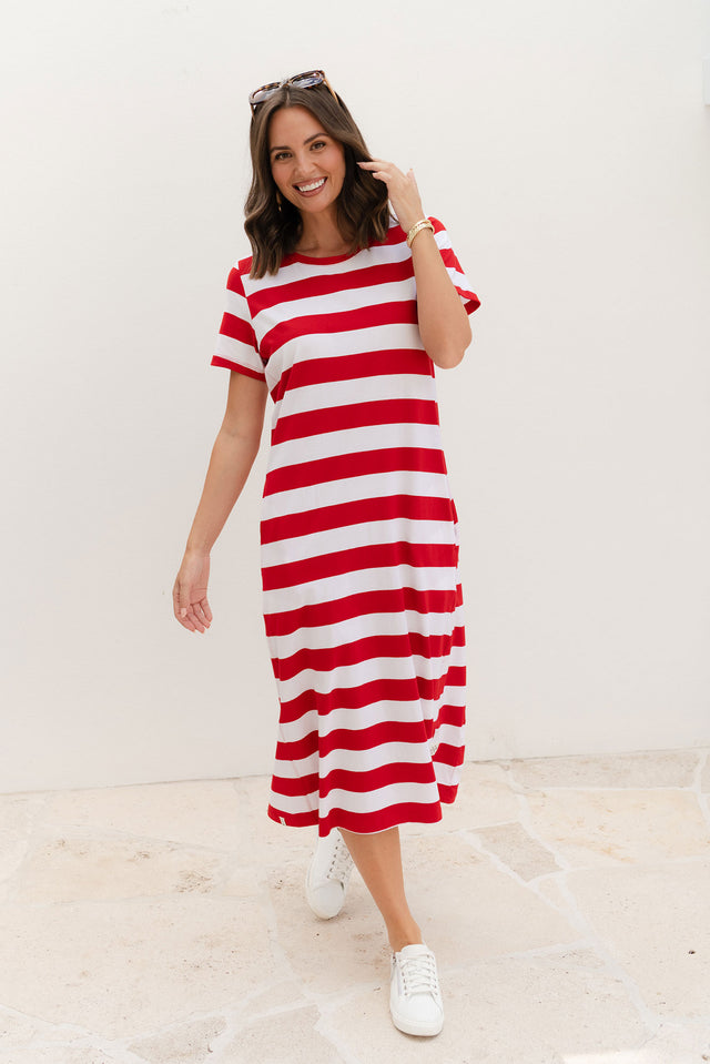 Adira Red Stripe Cotton Pocket Dress