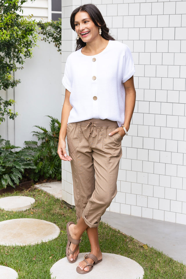 Abilene White Button Top