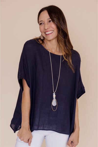 Chaya Navy Linen Top