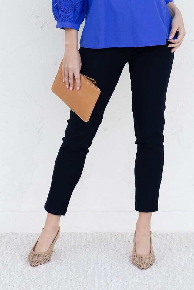 Olympia Black Straight 7/8 Pants,brunette model,Front of Outfit,Lifestyle