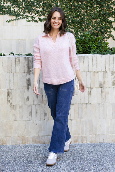 Carson Pink Collared Knit Jumper