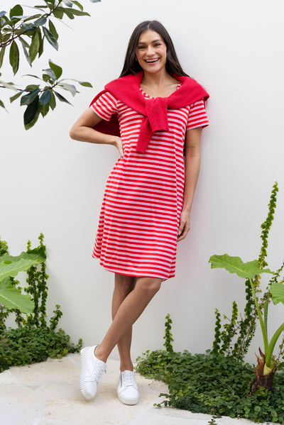 Izzy Red Stripe Cotton Tee Dress