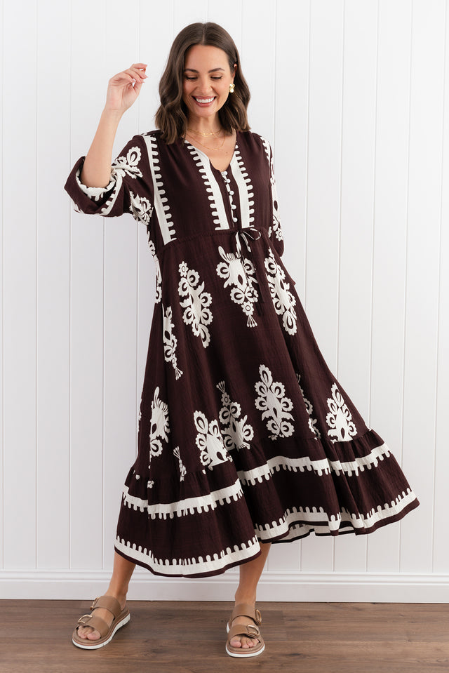 Javia Chocolate Abstract Tie Dress