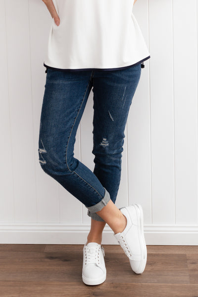 Zadie Distressed Dark Blue Stretch Jeans