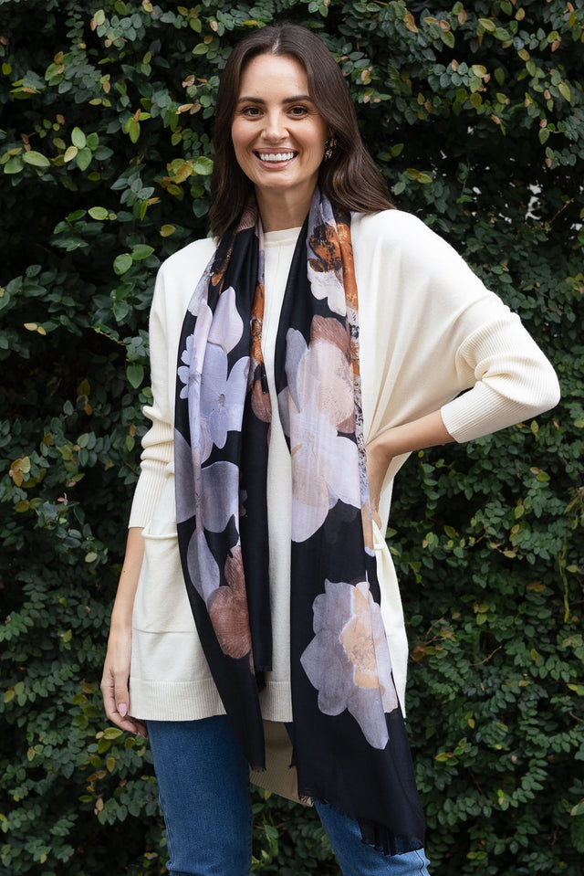 Landry Black Flower Scarf