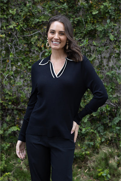 Makenna Black Collared Knit Top