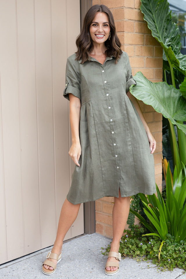 Katy Olive Linen Pocket Dress