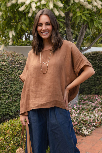 Chaya Mocha Linen Top