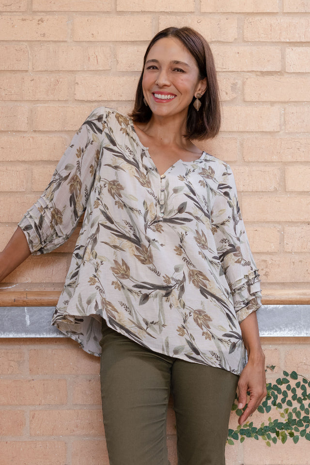 Ramirez Beige Flower Button Top