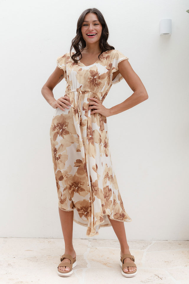 Libby Rust Flower Midi Dress