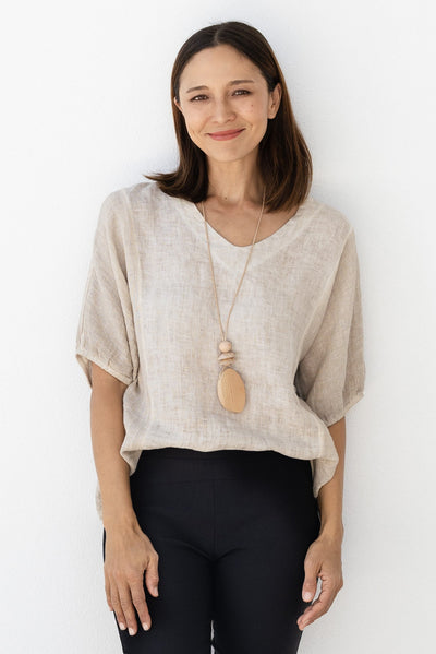 Ziola Beige Linen Cotton Top