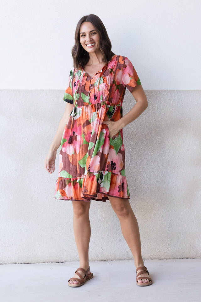 Marisol Pink Floral Crinkle Cotton Dress