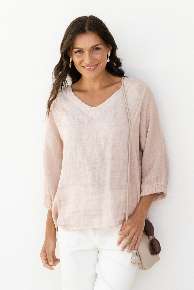 Ziola Pink Linen Cotton Sleeved Top, Lifestyle