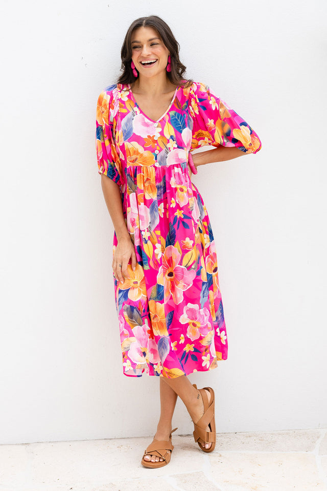 Pansy Pink Floral Pocket Dress
