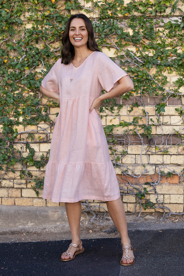 Miller Blush Linen Tiered Dress,Lifestyle image 1
