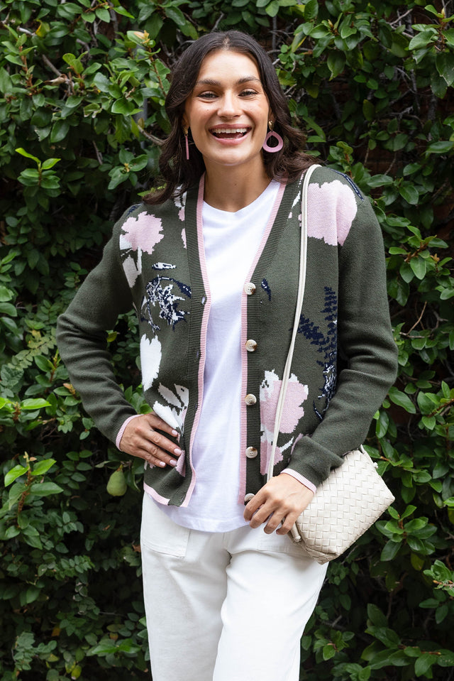 Bea Khaki Floral Knit Cardigan image 1