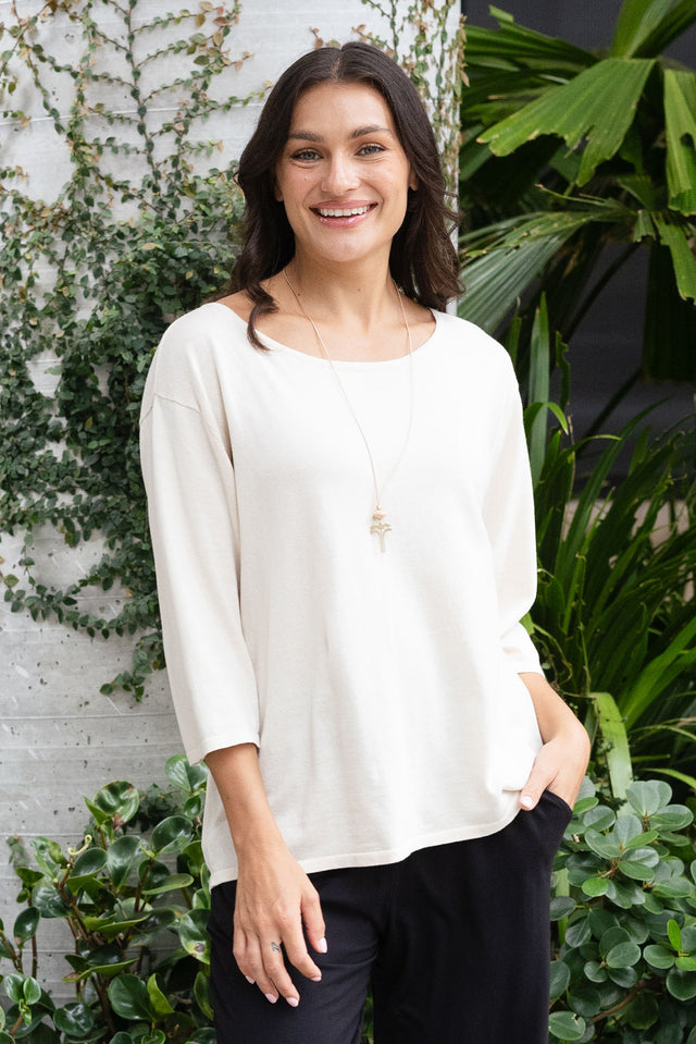 Liberty Beige Cotton 3/4 Sleeve Top