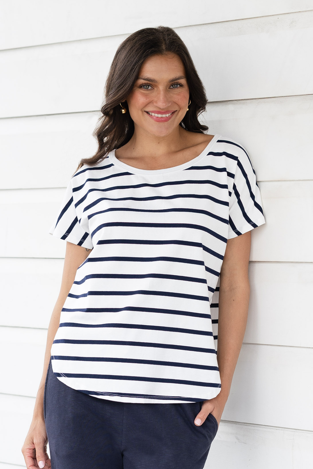Stevie White Stripe Cotton Tee,Lifestyle