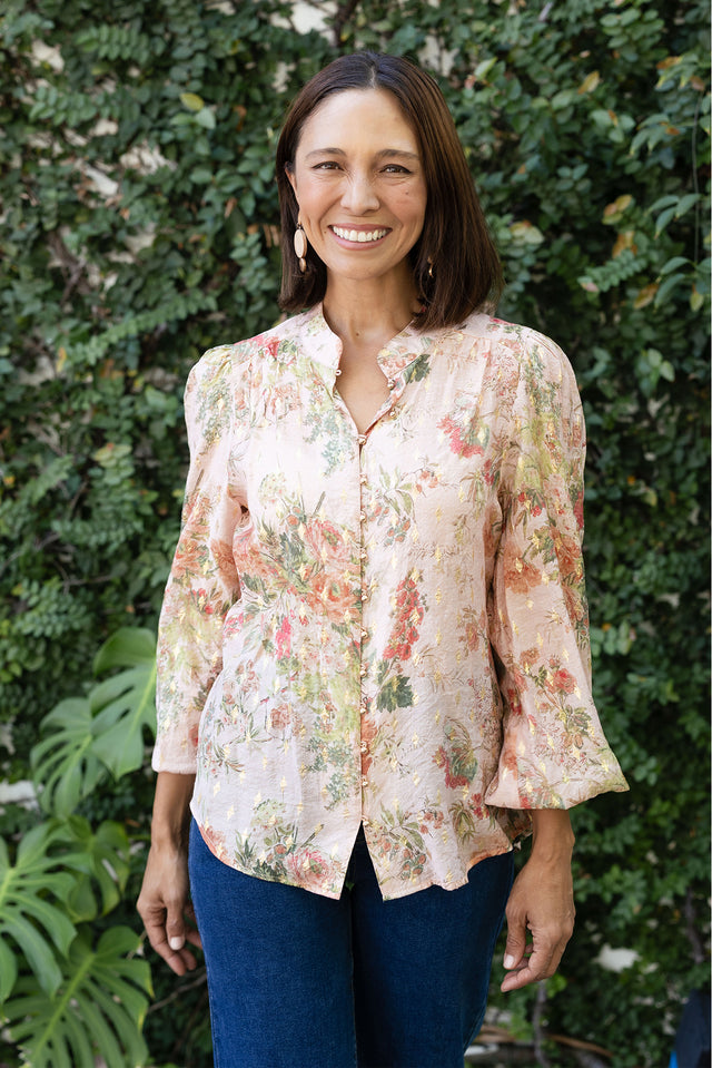 Alvarez Pink Garden Button Blouse