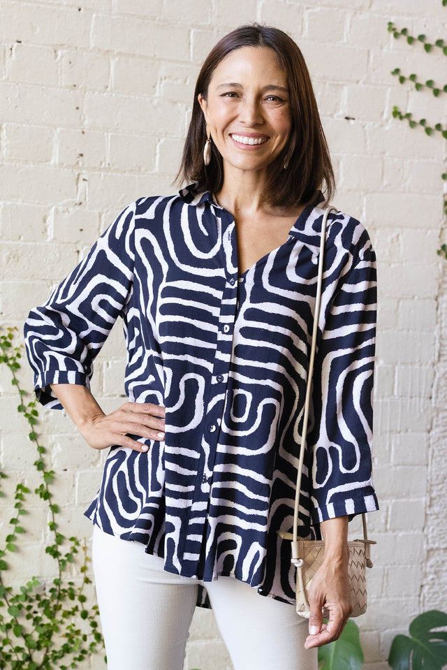 Shanae Black Abstract Collared Shirt