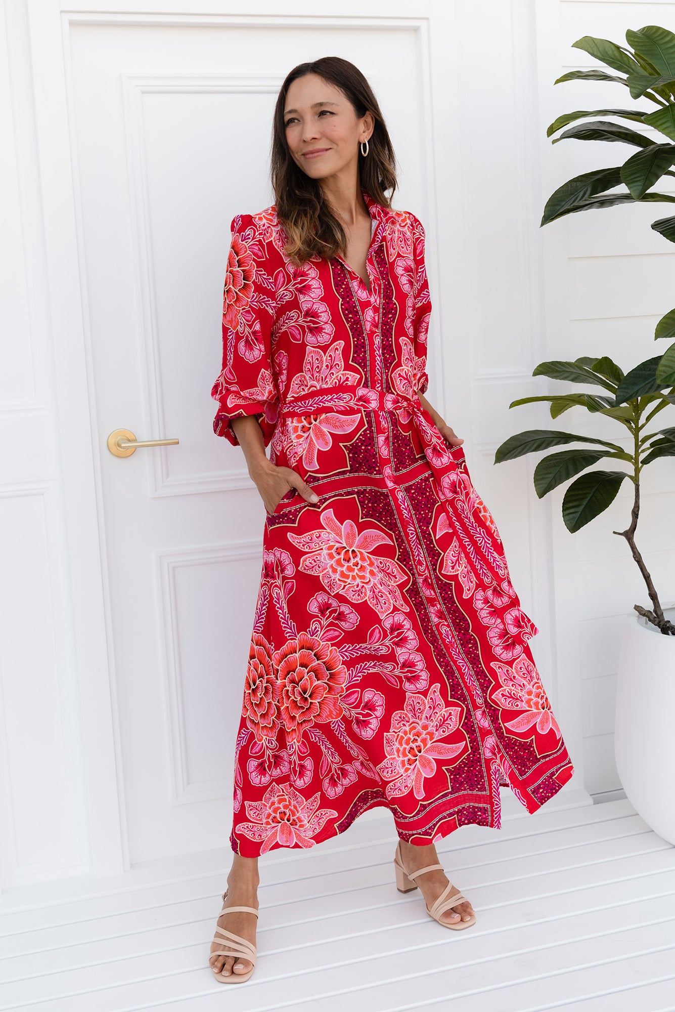 Blythe Red Floral Shirt Dress