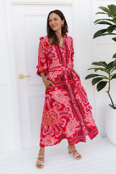Blythe Red Floral Shirt Dress