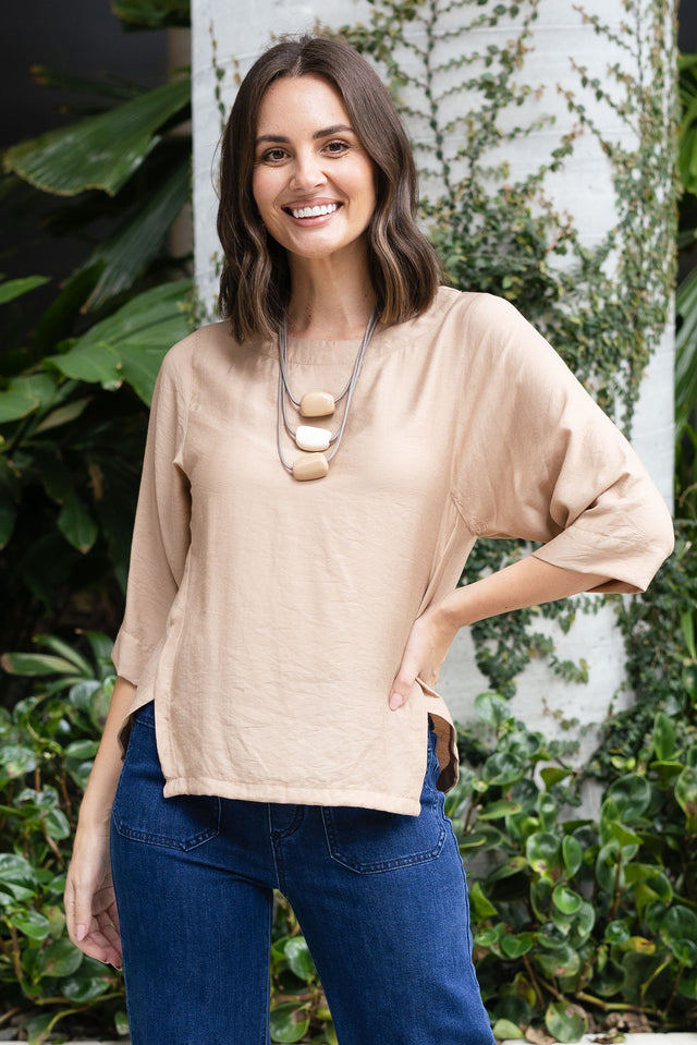 Tommy Taupe Side Split Top