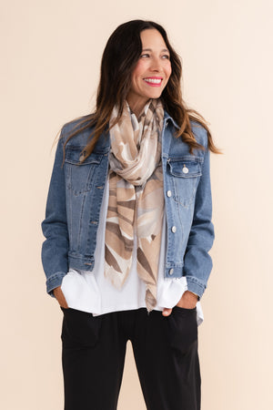Double Denim Jean Jacket With Scarf Darcy Washed Mid Blue Denim