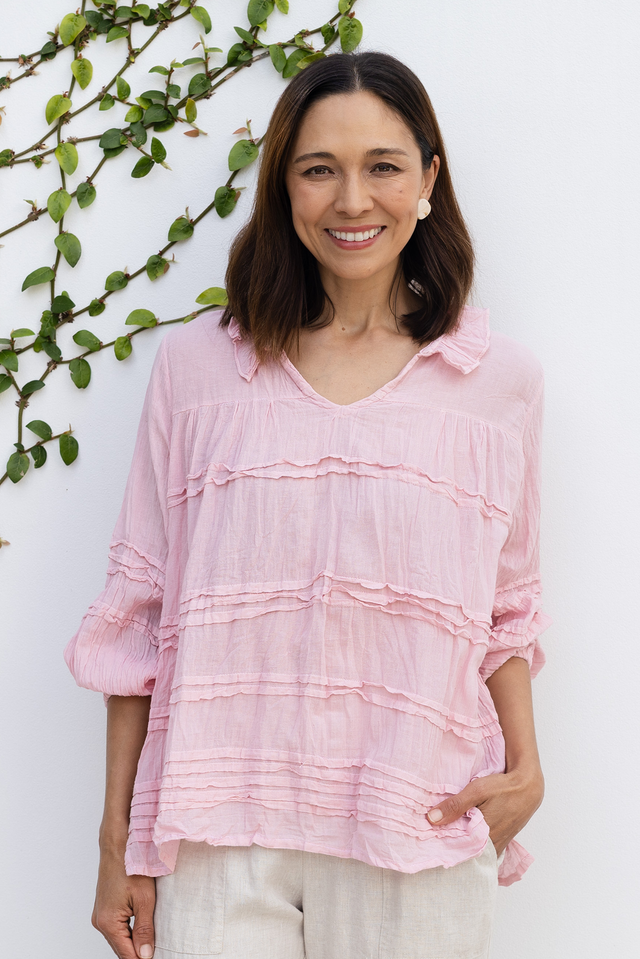 Palmer Pink Cotton Long Sleeve Top,Lifestyle