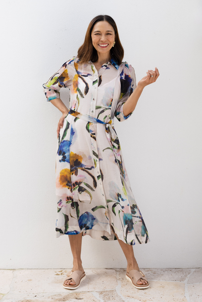 Soiree Blue Floral Shirt Dress