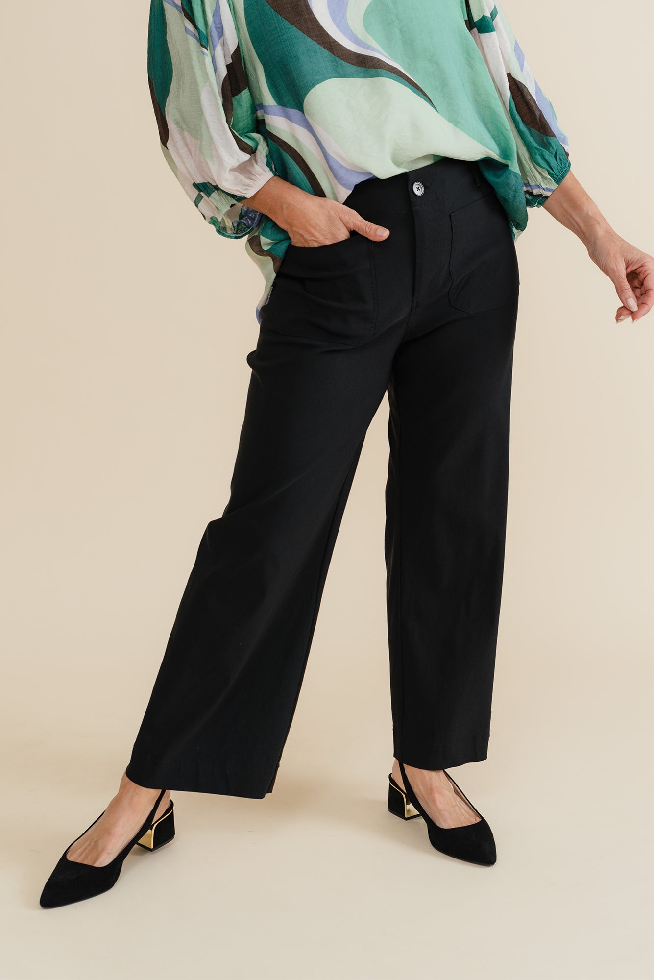 Marine Black Wide Leg Pants Blue Bungalow AU - Main Image