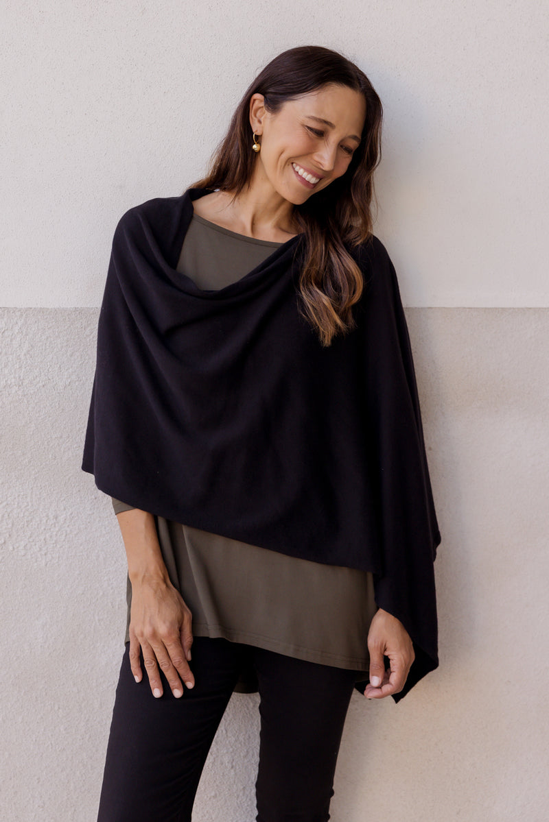 Elorie Beige Cotton Cashmere Poncho