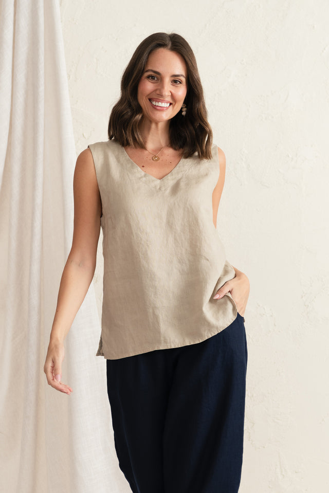 Inez Beige Linen Tank
