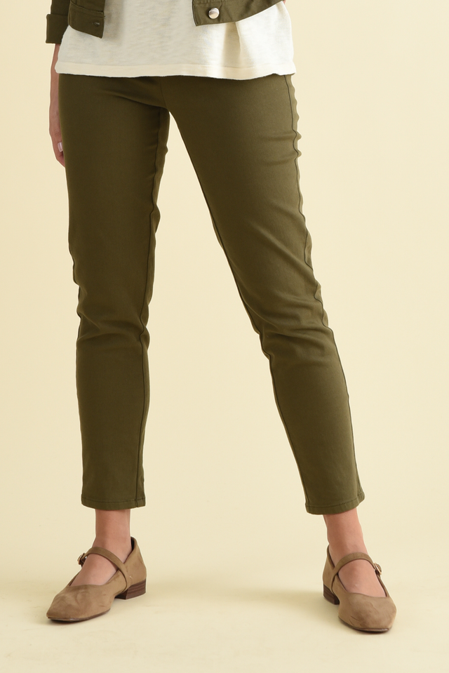 Callie Olive Cotton 7/8 Stretch Pants