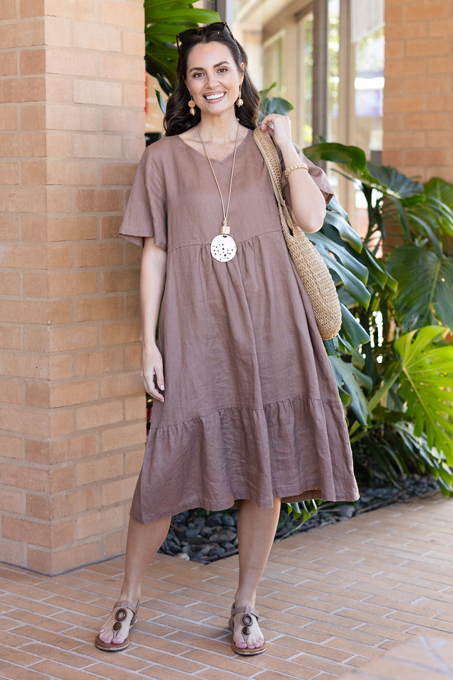 Miller Mocha Linen Tiered Dress