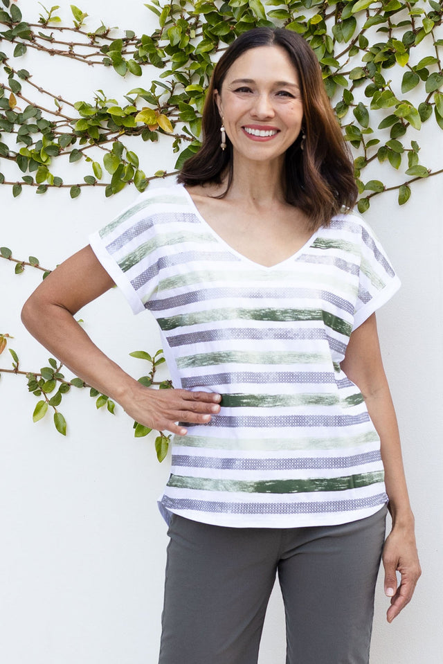 Adli Green Stripe Cotton Sequin Tee,Lifestyle