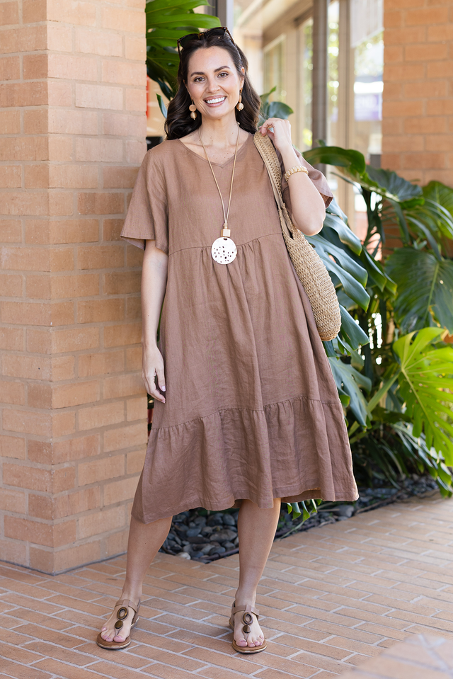 Miller Mocha Linen Tiered Dress