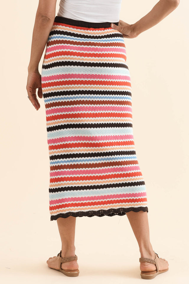 Retro Multi Stripe Cotton Knit Skirt,Back,Brunette model,alt text|model:Cara image 4