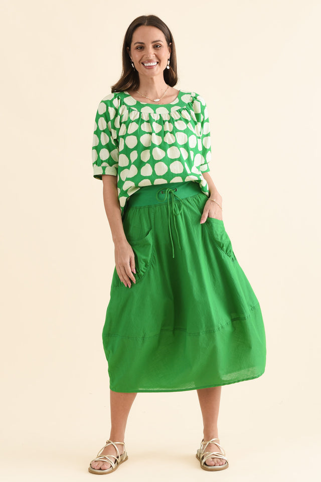 Gabe Fern Green Cotton Pocket Skirt,Full Body,Brunette model,alt text|model:MJ image 2
