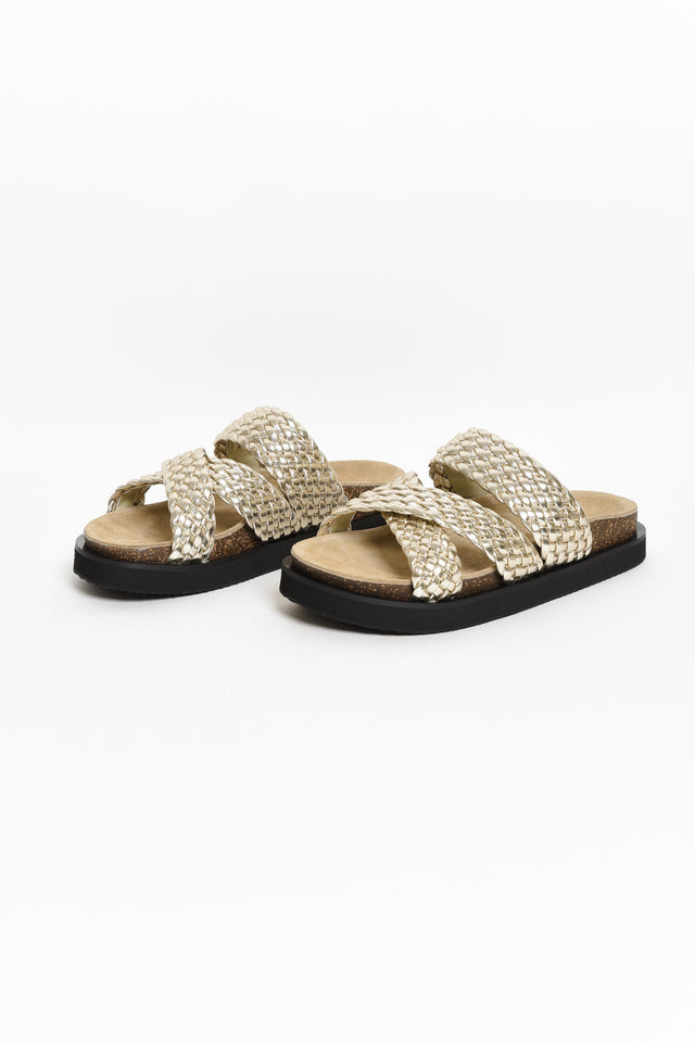 Rhode Gold Leather Woven Slide image 3