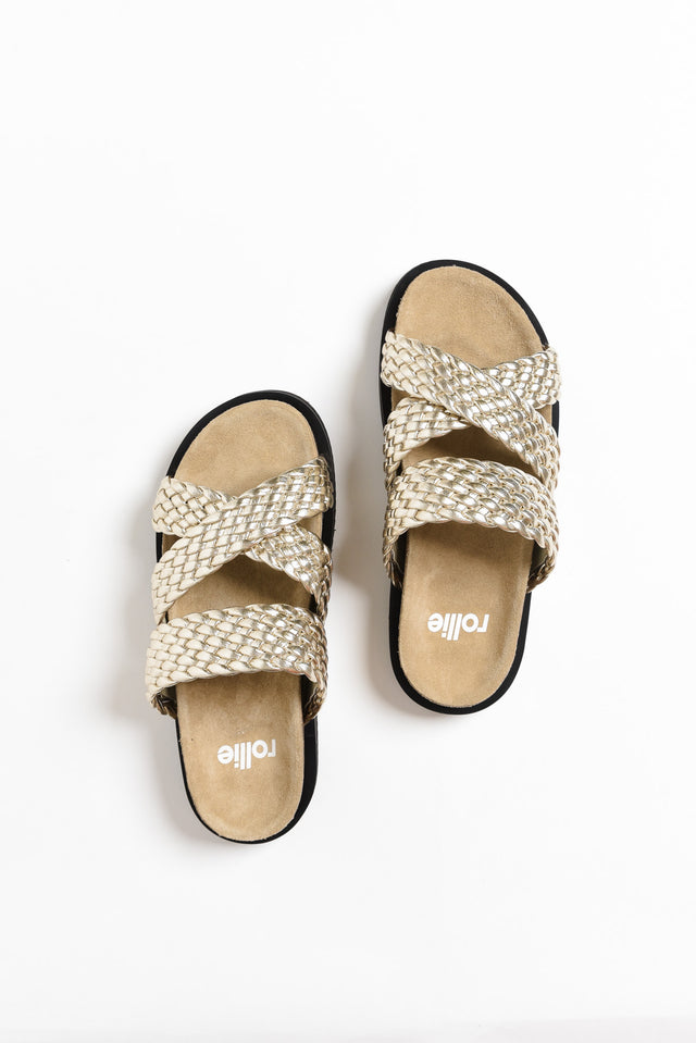 Rhode Gold Leather Woven Slide image 1