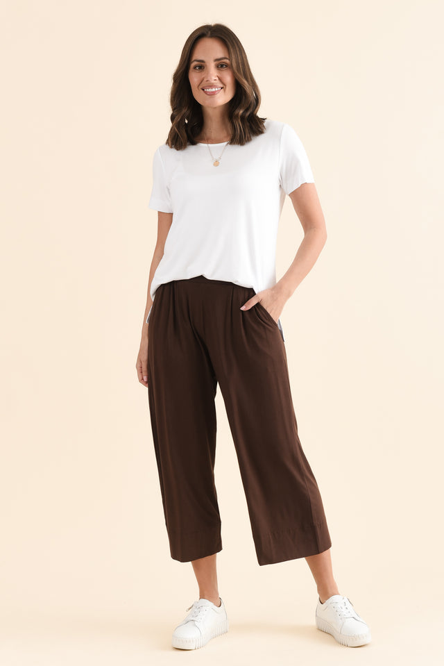 Rhodes Chocolate Bamboo Wide Leg Pants,Full Body,Brunette model,alt text|model:MJ image 2